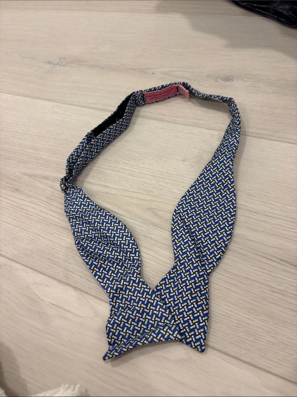 Vineyard Vines Blue Geometric Self-Tie Bow Tie with Yellow Accents